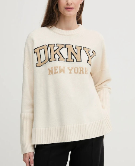 [S] DKNY EGGNOG/TRAVERTINE/BLACK VARSITY LOGO SWEATER, DJ4R0362-L9I (SD1762)