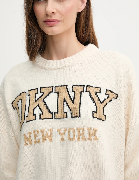 [S] DKNY EGGNOG/TRAVERTINE/BLACK VARSITY LOGO SWEATER, DJ4R0362-L9I (SD1762)