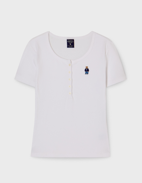 [S] WHO.A.U IVORY STEVE RIBBED HENRY NECK TSHIRT, WHRAF3757F-IVORY (SWAU591)