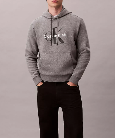 [S] CALVIN KLEIN GREY MONOLOGO FLEECE HOODIE, 4RD275G-030 (SCK825)