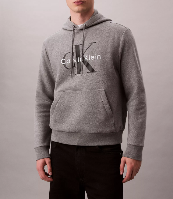 [S] CALVIN KLEIN GREY MONOLOGO FLEECE HOODIE, 4RD275G-030 (SCK825)