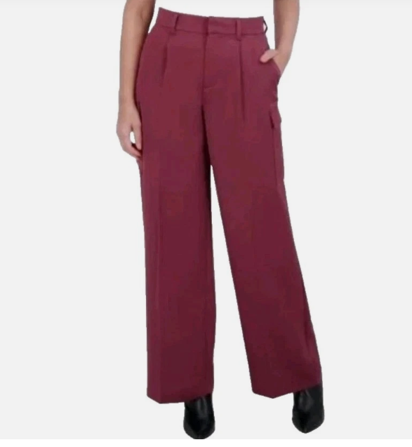 [S] DKNY DARK PINK WOMEN'S SATIN CARGO PANTS, 1863696-DARK PINK (SD1755)