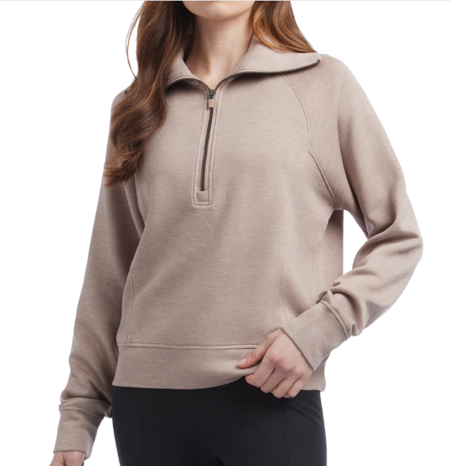 [S] DANSKIN CHAI HEATHER WOMENS LUXE HALF ZIP TOP, 1899375-CHAI HEATHER (SZZ990)