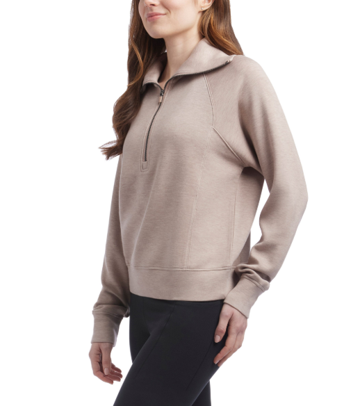 [S] DANSKIN CHAI HEATHER WOMENS LUXE HALF ZIP TOP, 1899375-CHAI HEATHER (SZZ990)