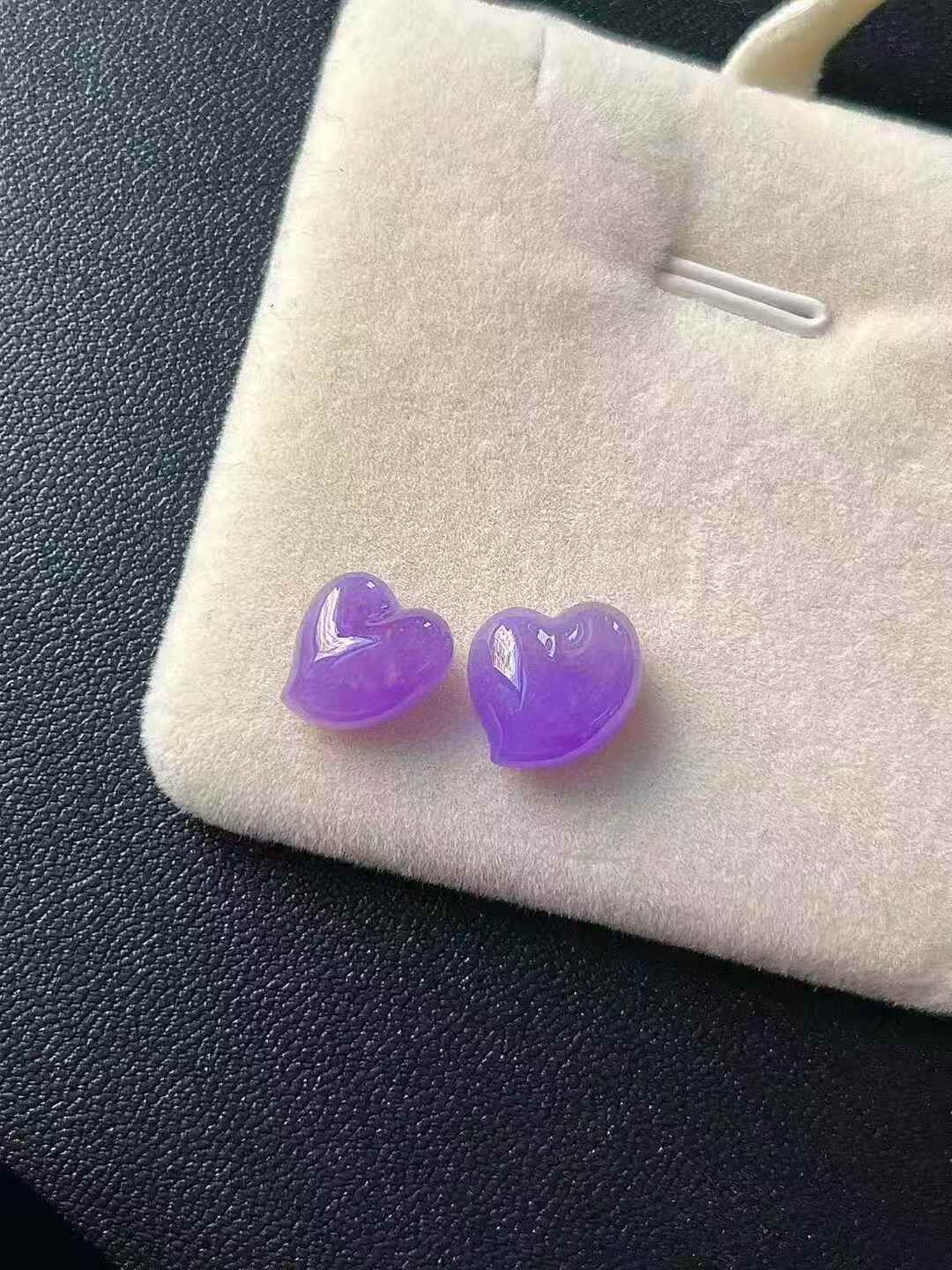 翡翠紫羅蘭桃心一對,天然翡翠A玉, 緬甸玉, Jade, Jadeite