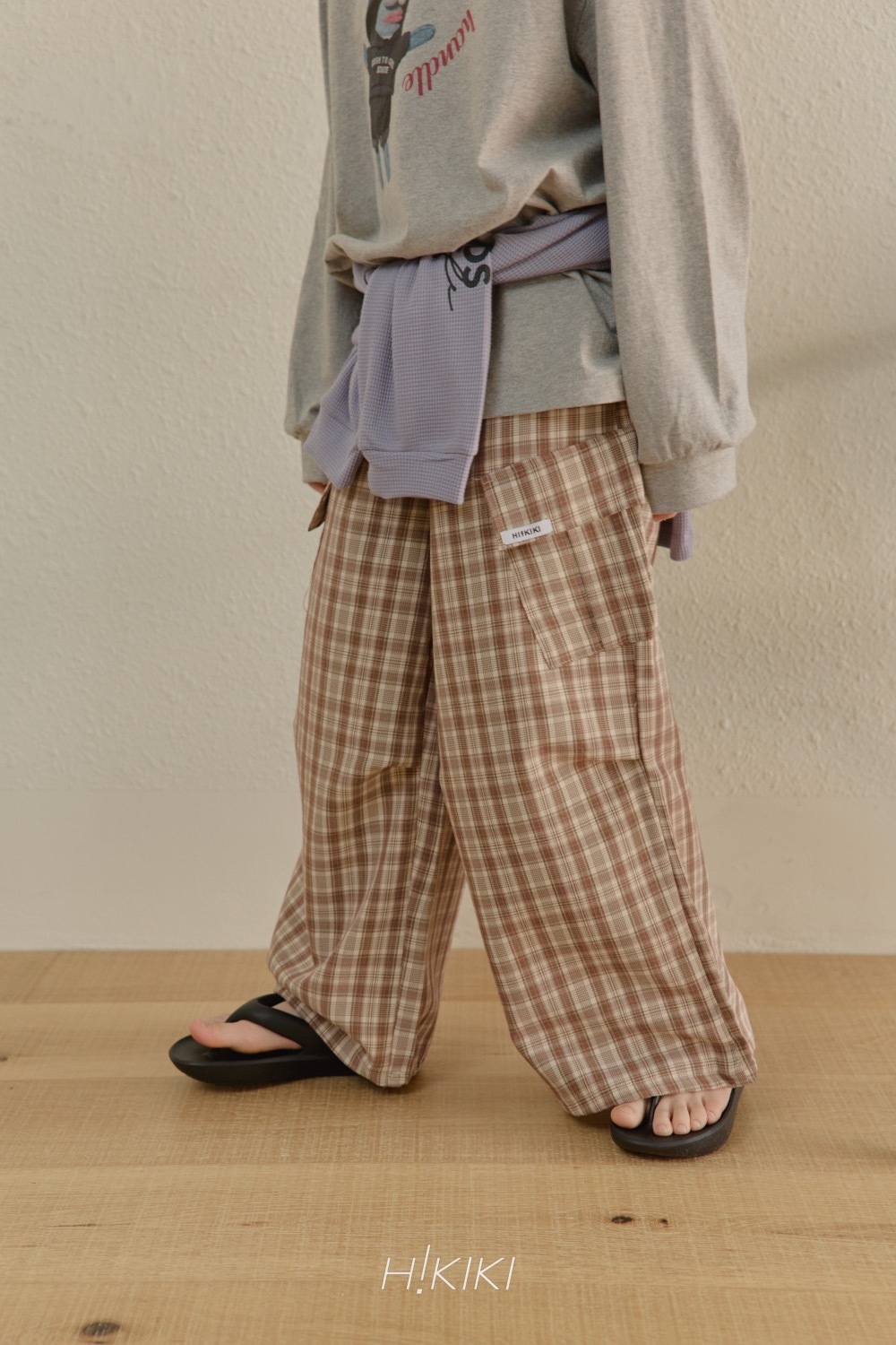 Hi! kiki 格紋工裝抽繩褲 / 2色