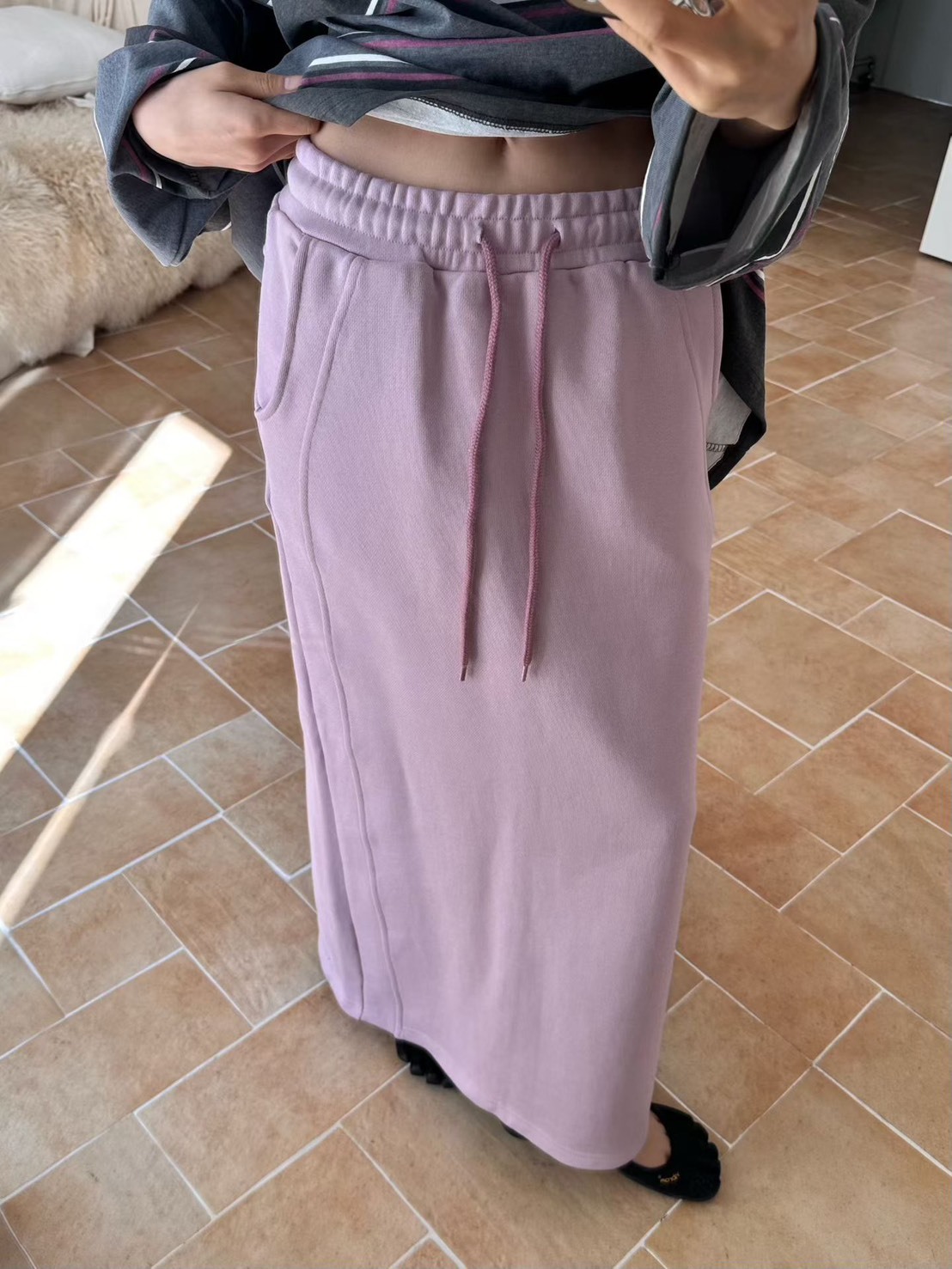 休閒鬆緊綿長裙