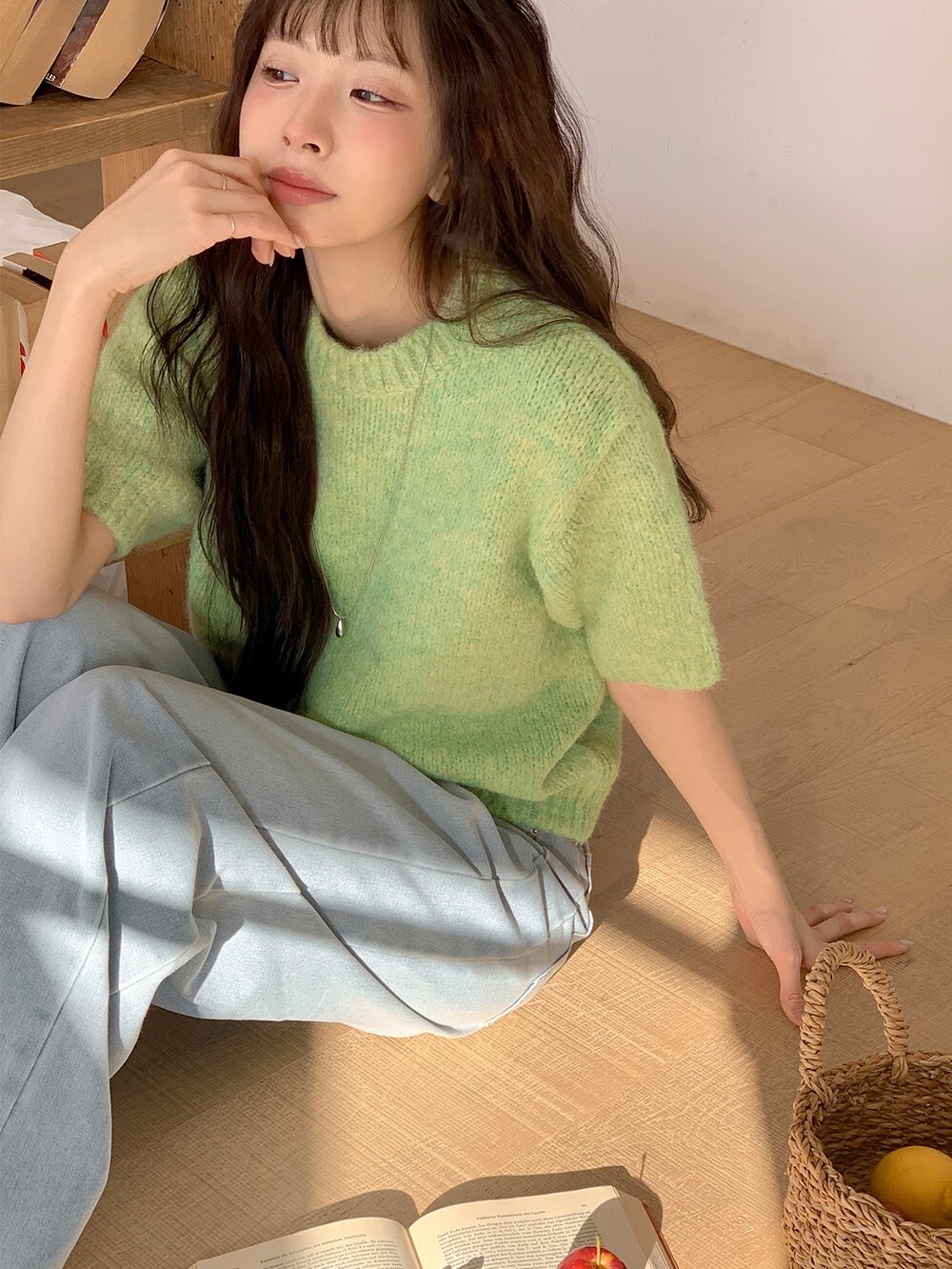 韓國grace muse授權 柔軟極簡日常雲感半袖針織上衣