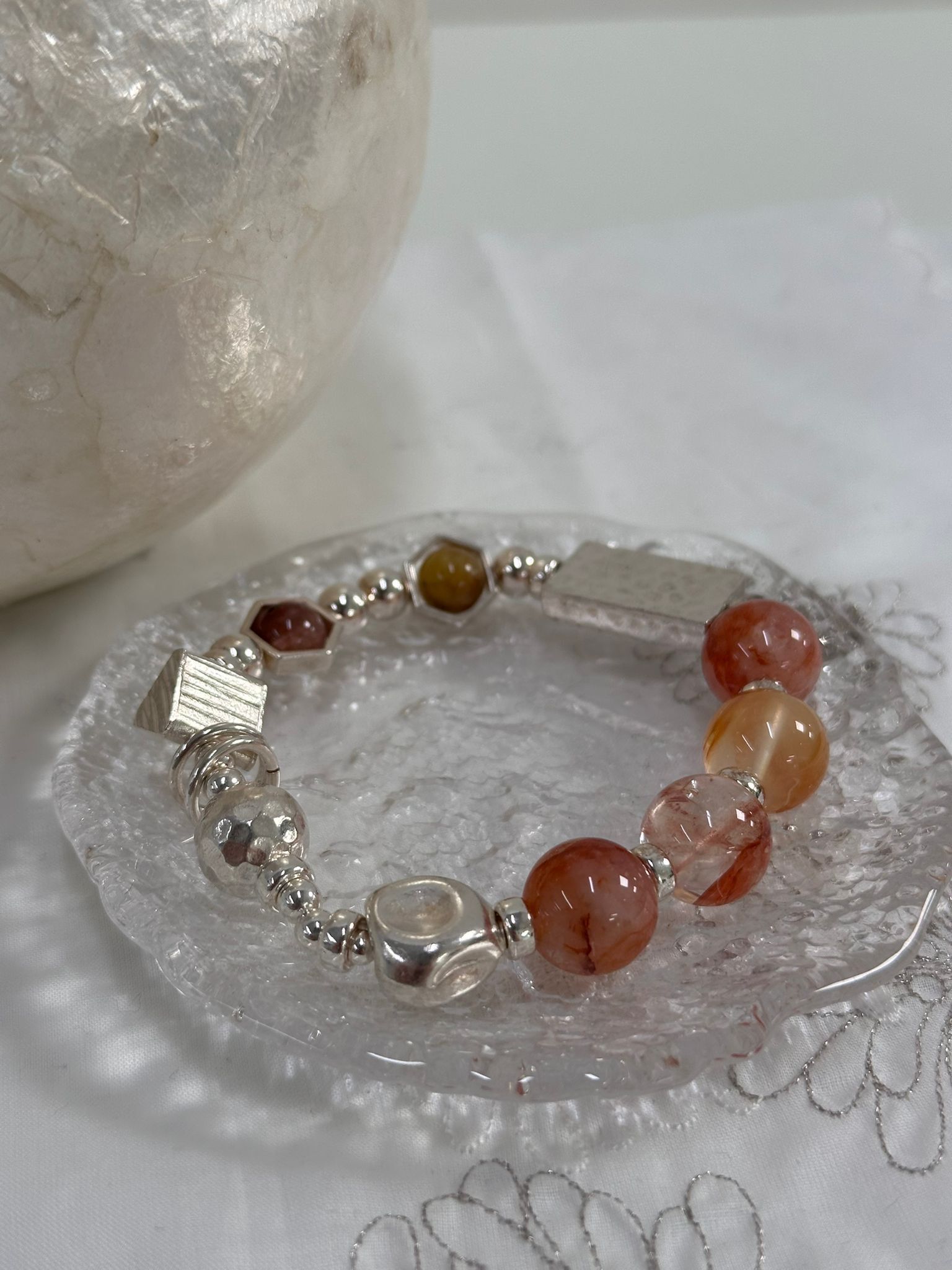 SL13173/紅黃膠花925手鏈