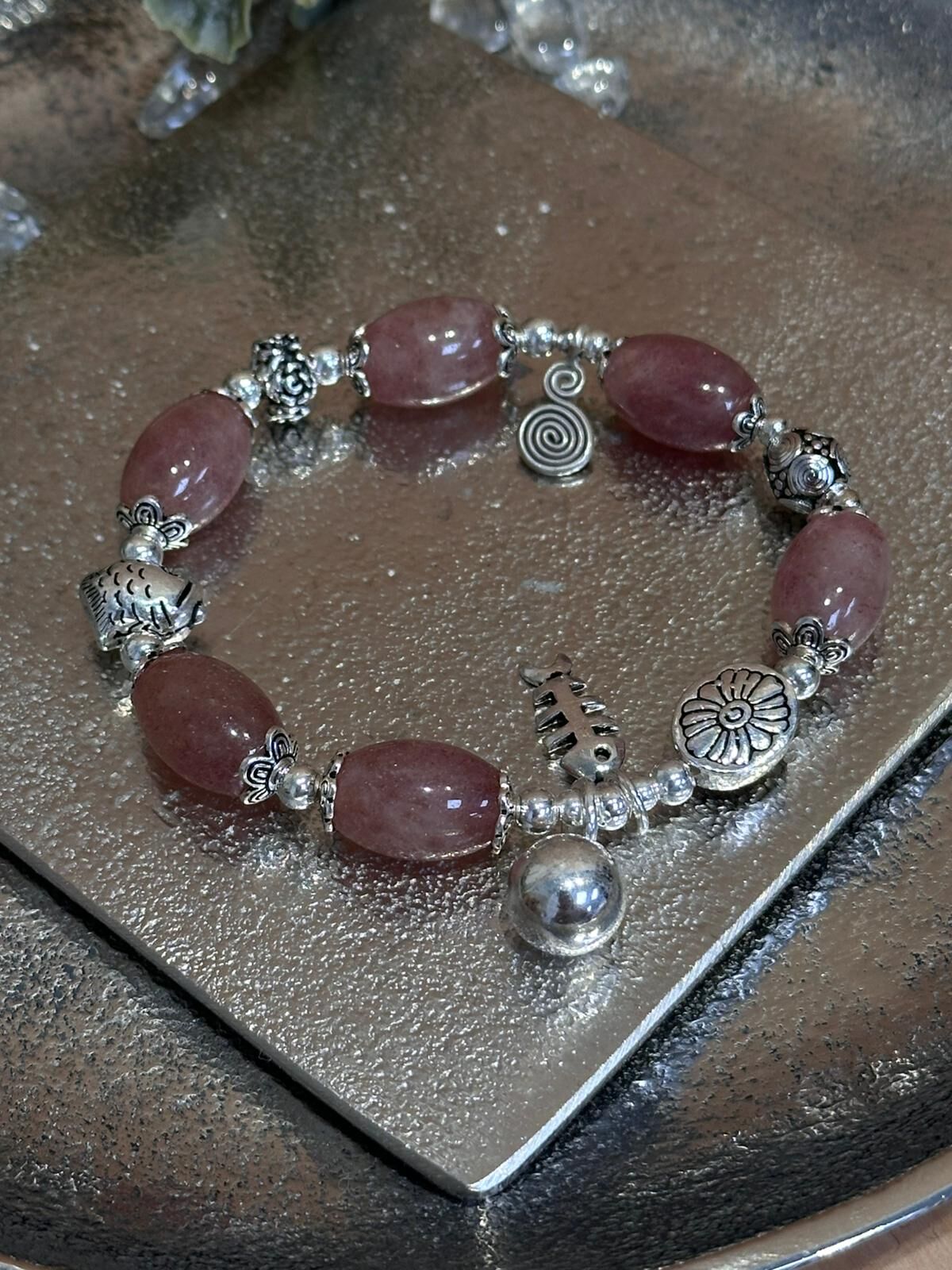 SL13174/草莓圓筒水晶925手鏈