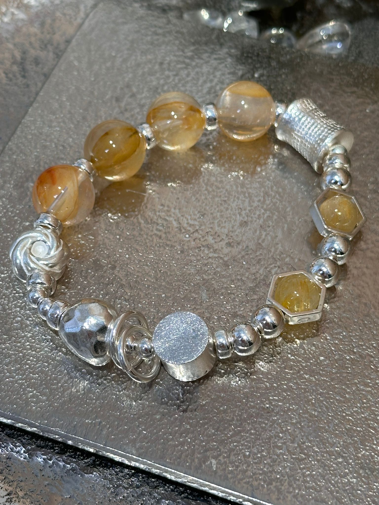 SL13177/黃膠花拼小星星925手鏈