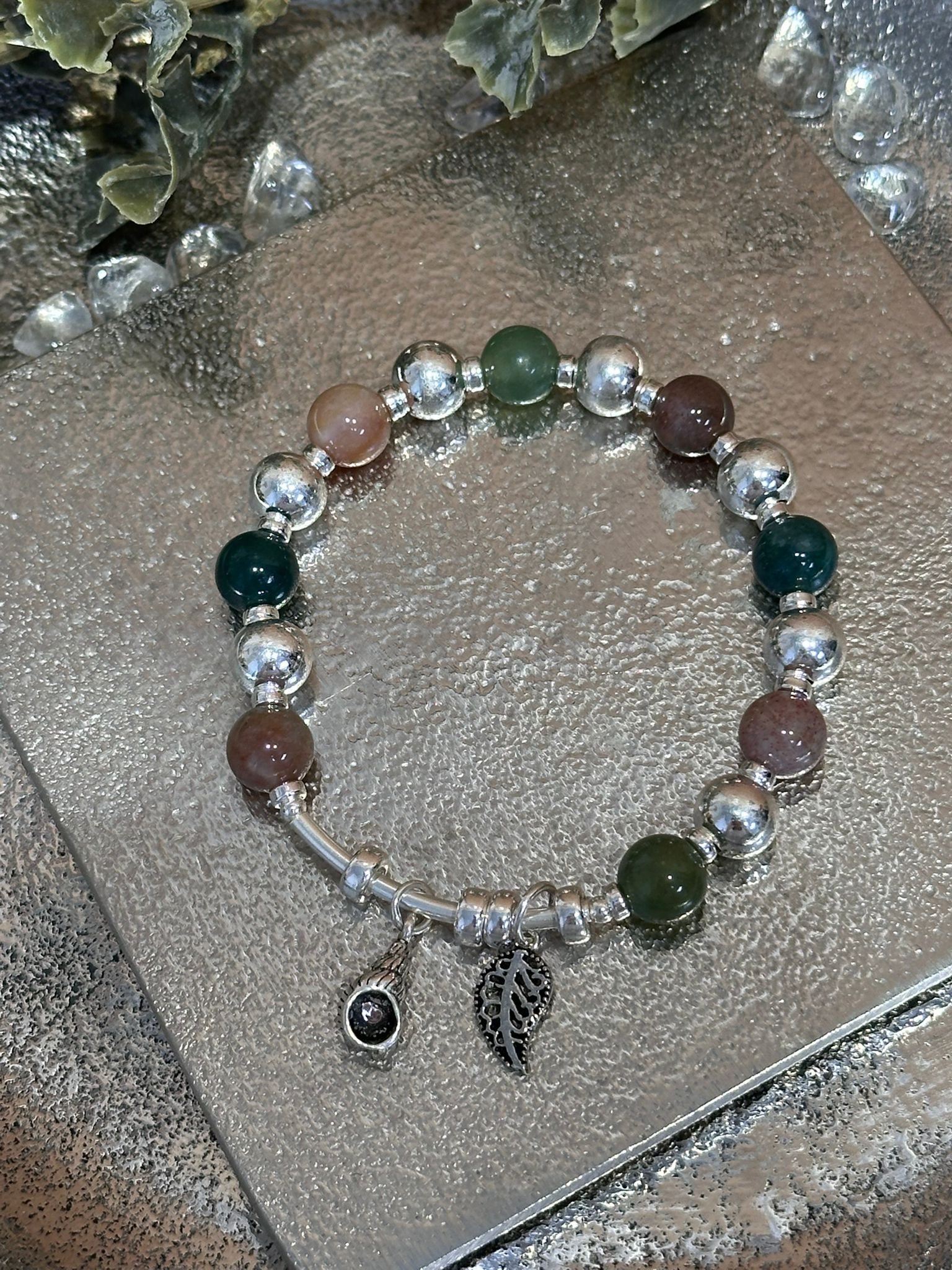 SL13180/藍綠碧璽貝殼海洋系列925手鏈15.4g