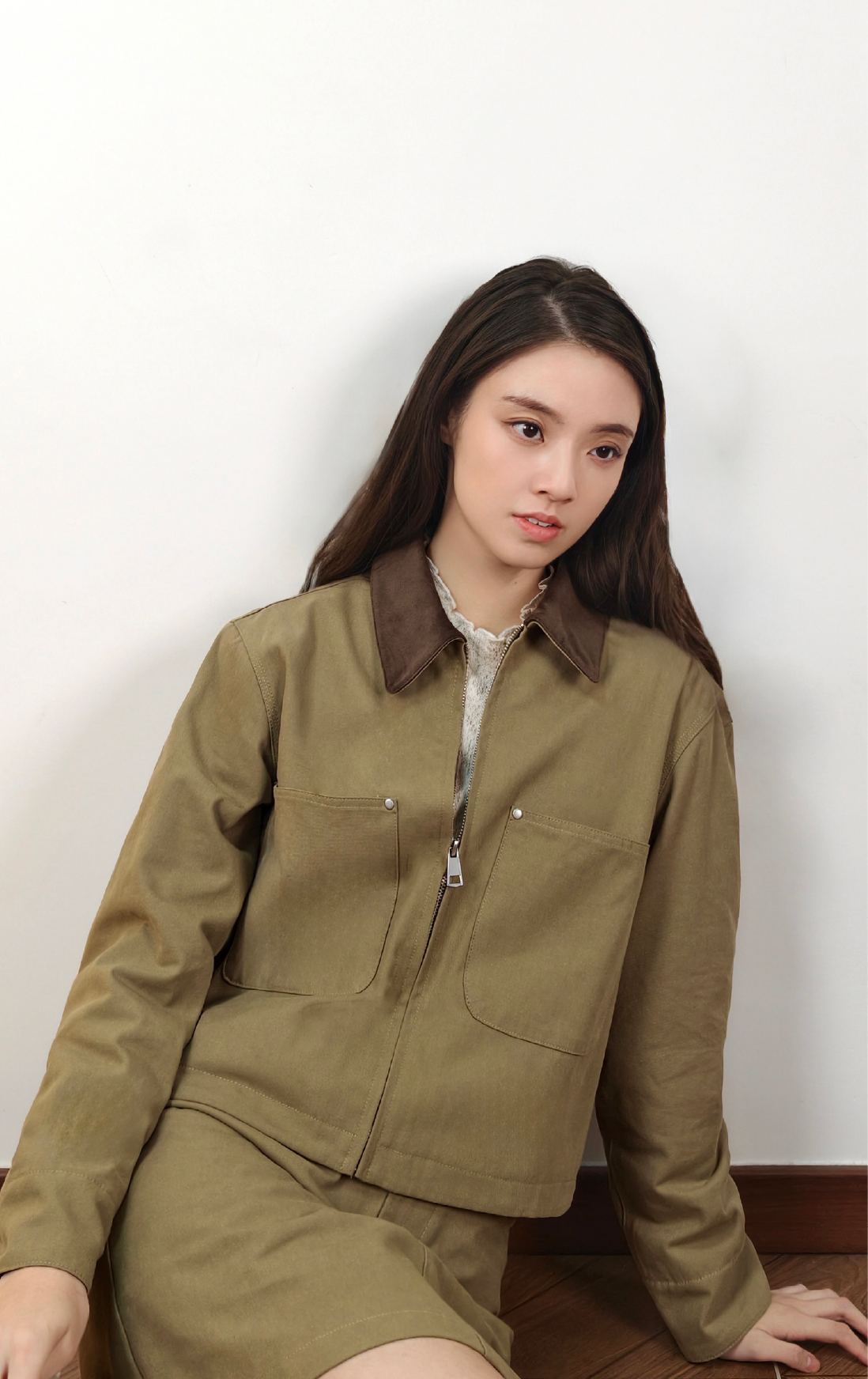 撞色拼布拉鍊外套 JK0178