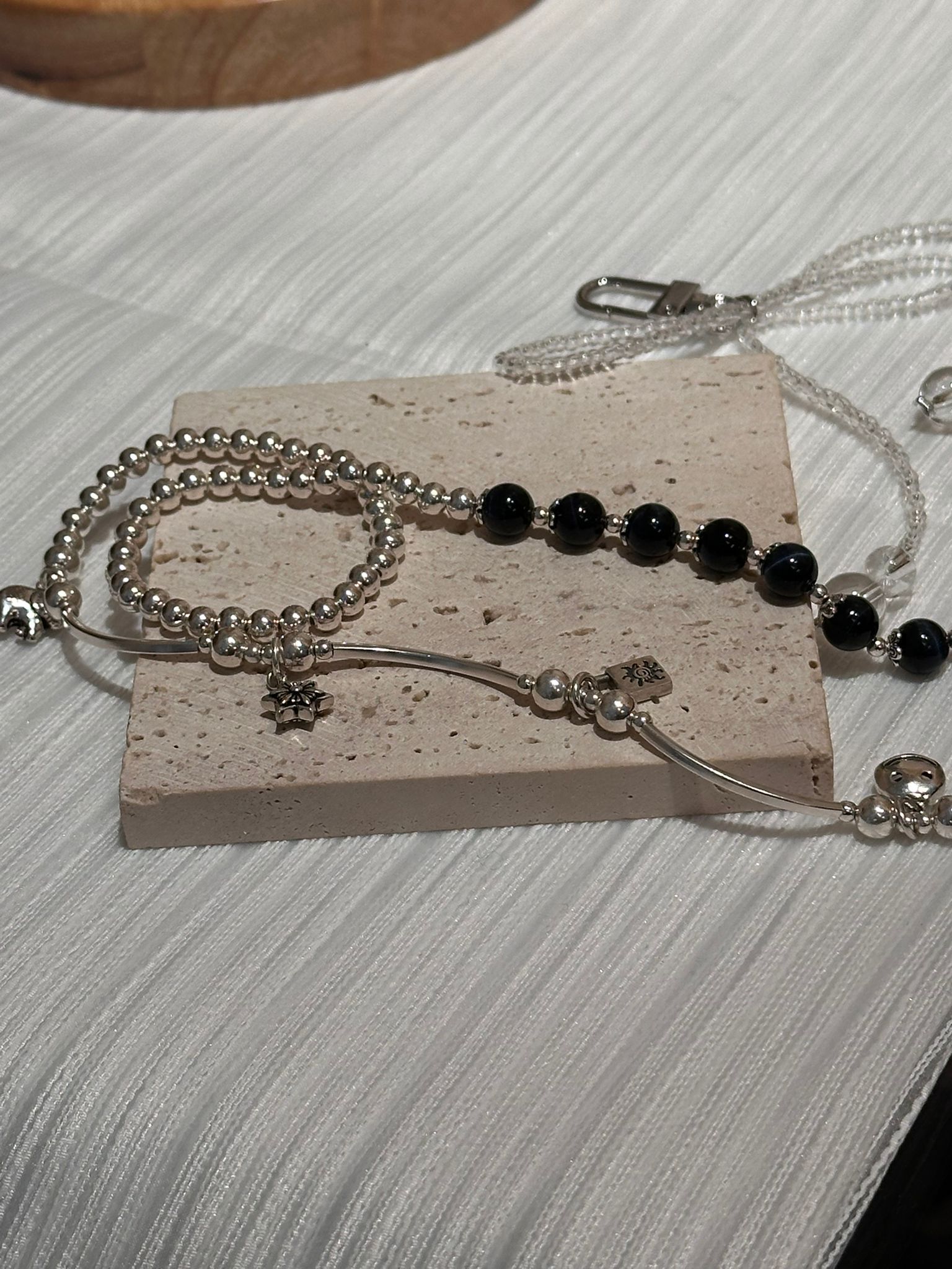 SL13189/三圈不同18cm/925手鏈/頸鏈32.1g