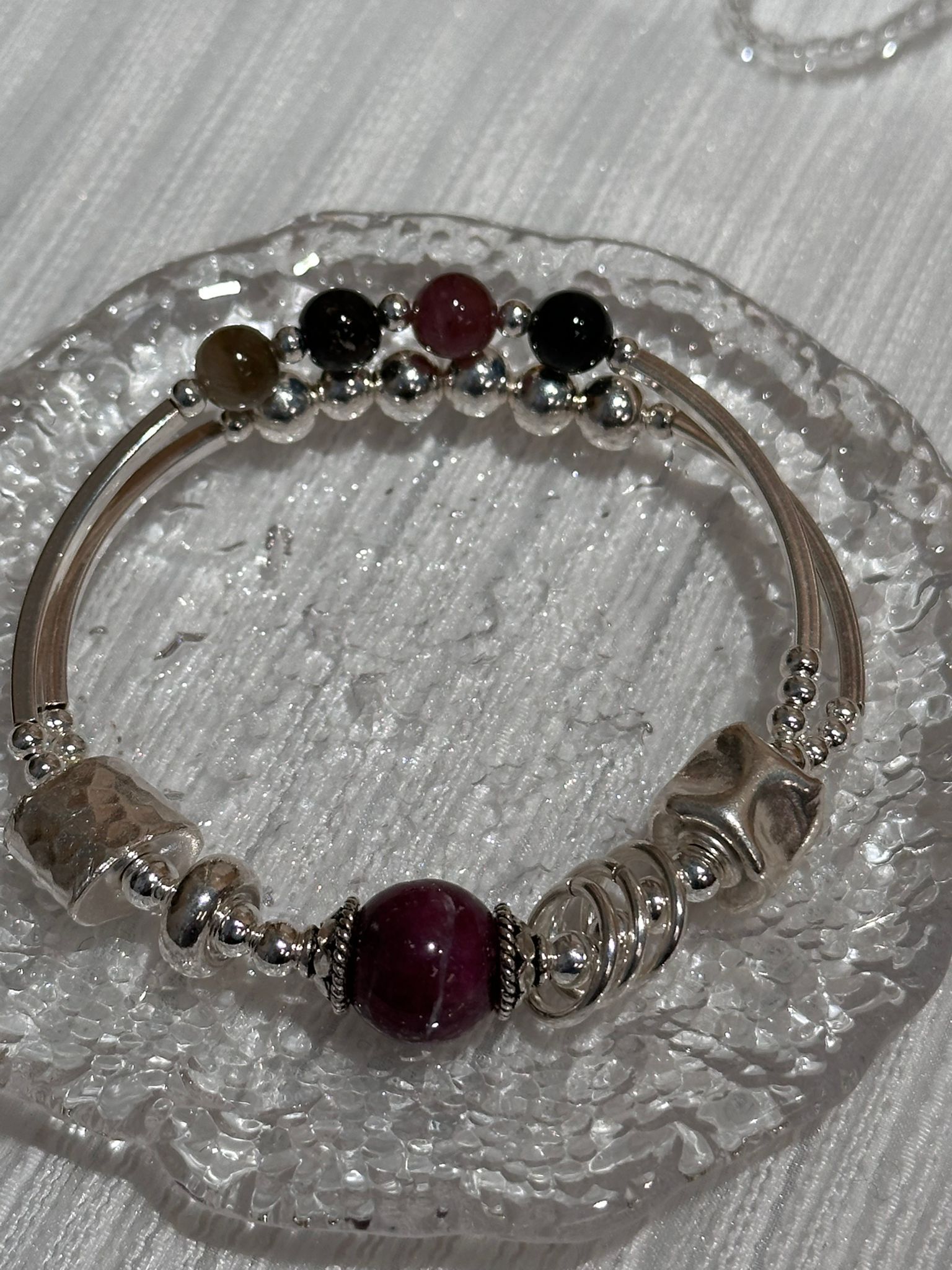 SL13195/髲+碧璽雙層925手鏈