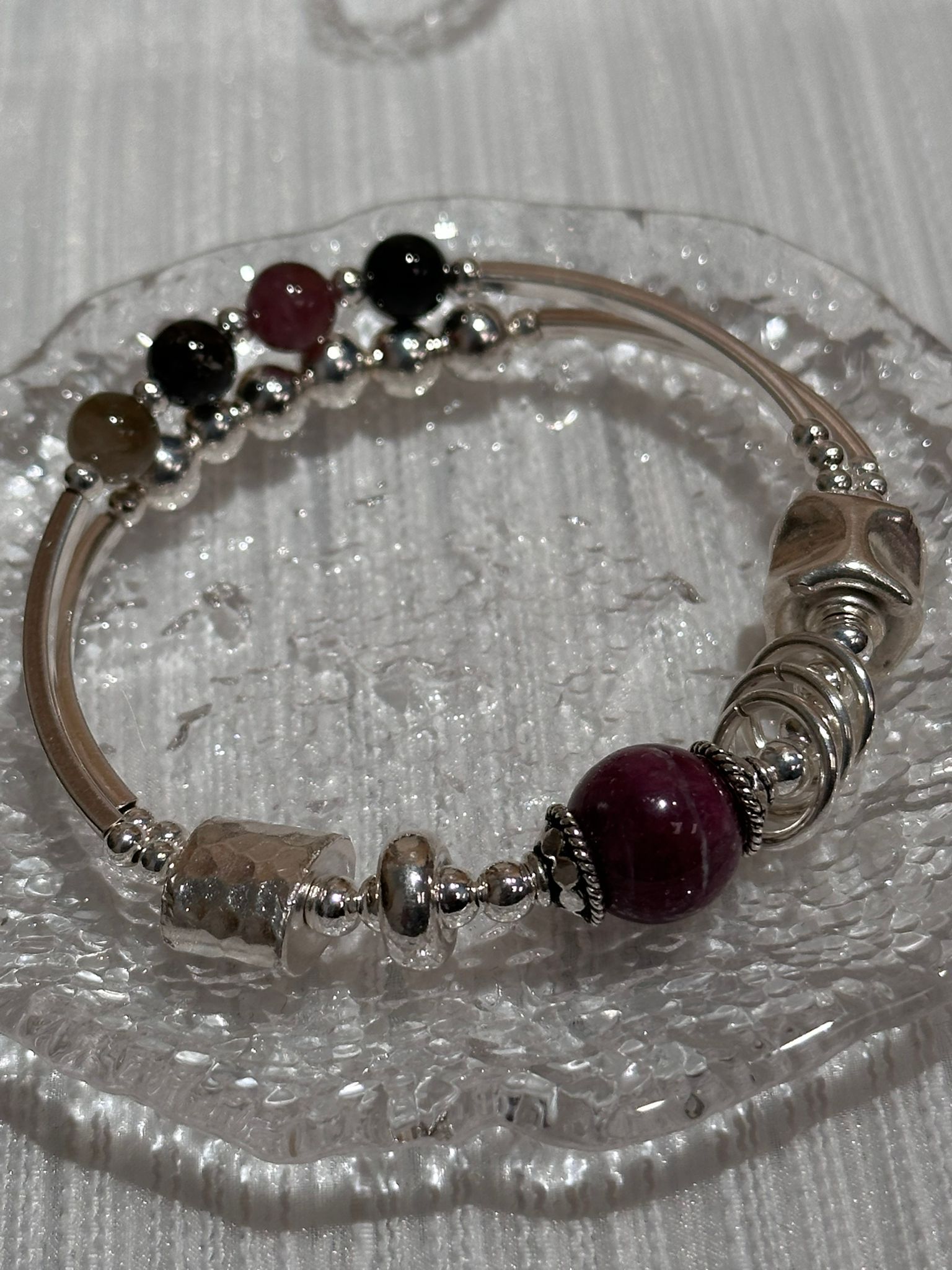 SL13195/髲+碧璽雙層925手鏈