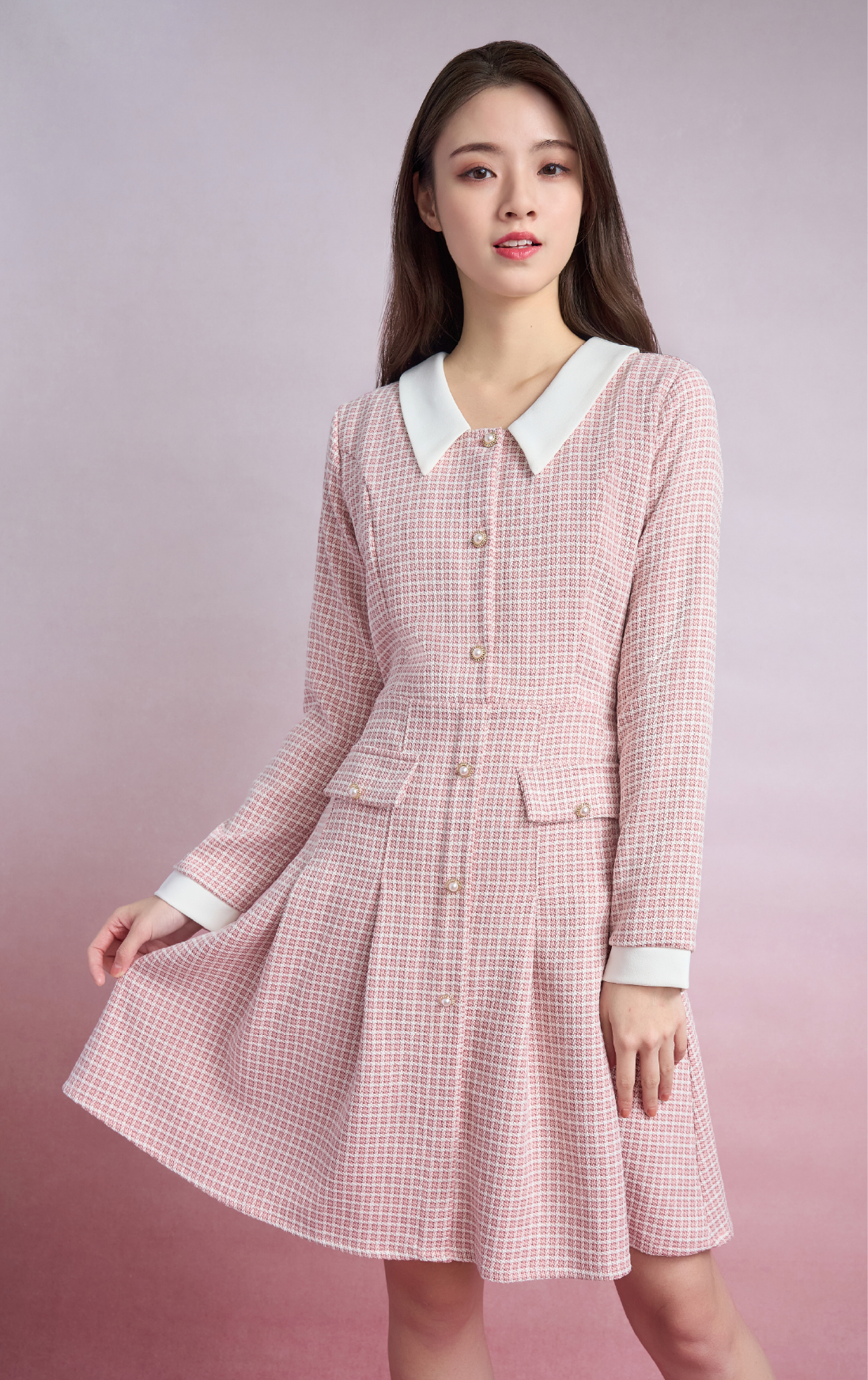 翻領格紋連身裙 OP0593