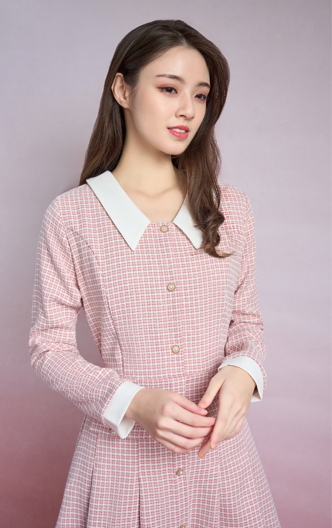 翻領格紋連身裙 OP0593