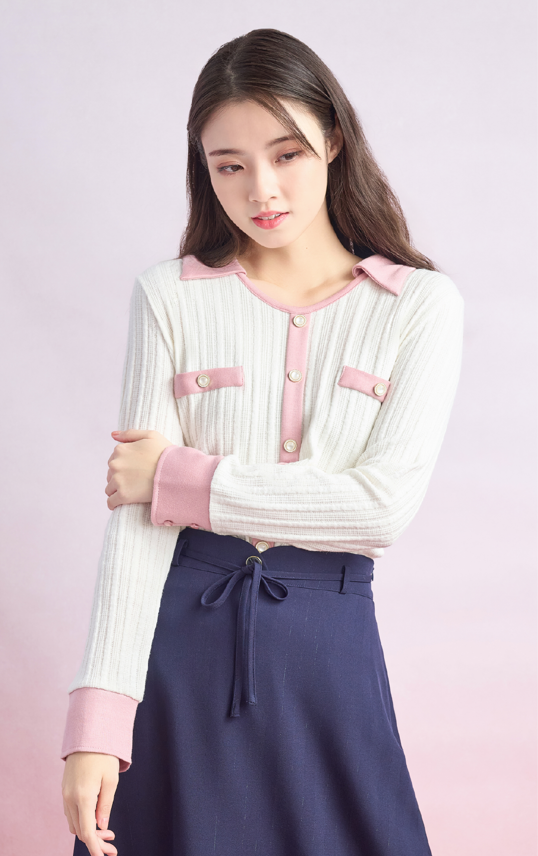 撞色鈕扣針織衫 LT0854