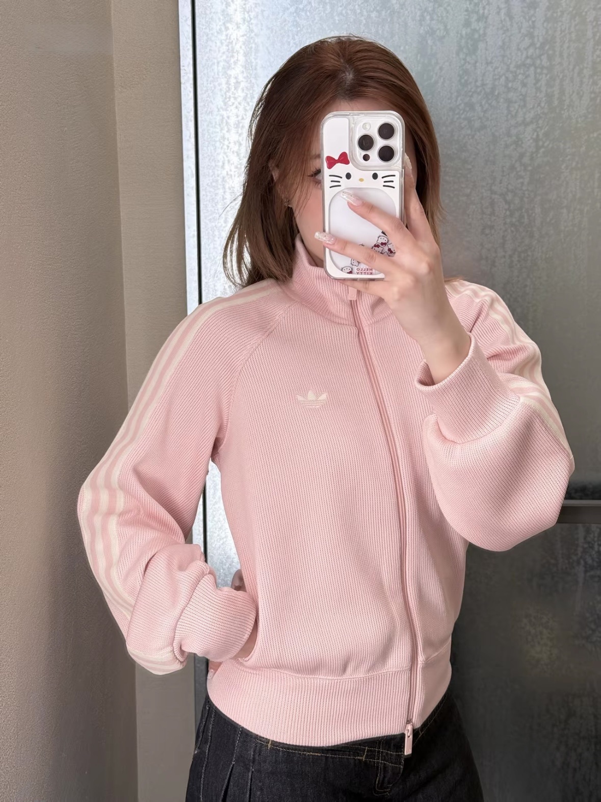 <春暖花開💞新色>ADIDAS Originals KNIT BALOON  草莓牛奶立領外套