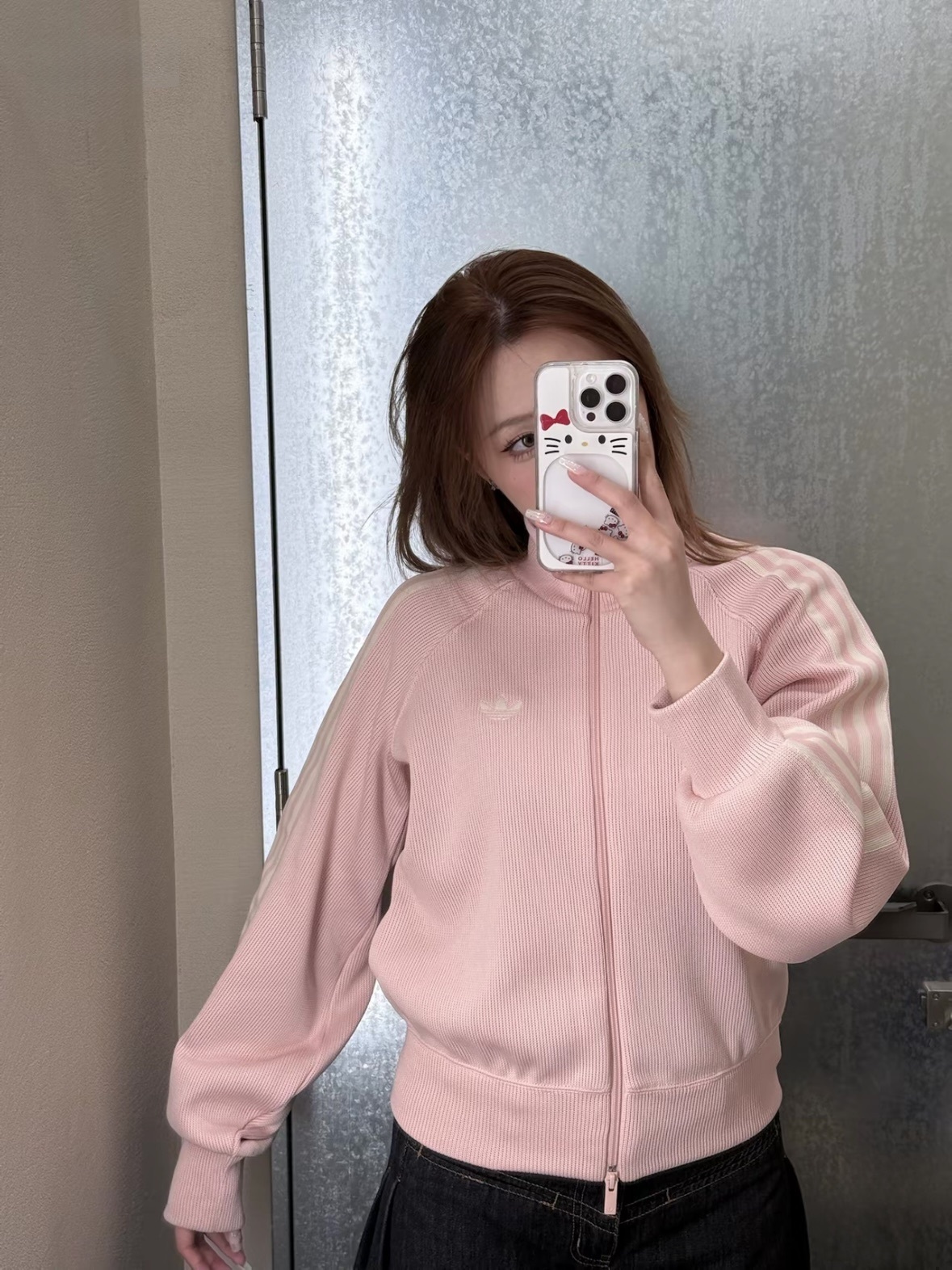 <春暖花開💞新色>ADIDAS Originals KNIT BALOON  草莓牛奶立領外套