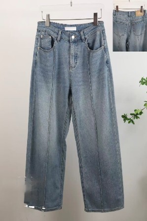 A49 D512823535 - 直筒顯瘦藍色牛仔褲