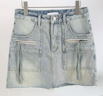 A51 D522724989 淺藍色流蘇拉鏈牛仔短裙