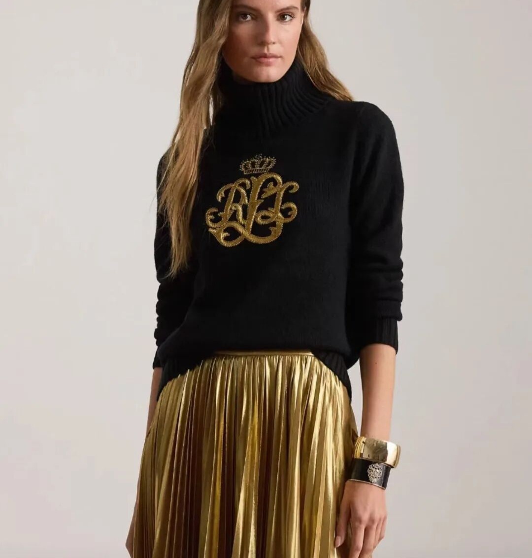 Ralph Lauren 刺繡logo黑色樽領 針織 女款