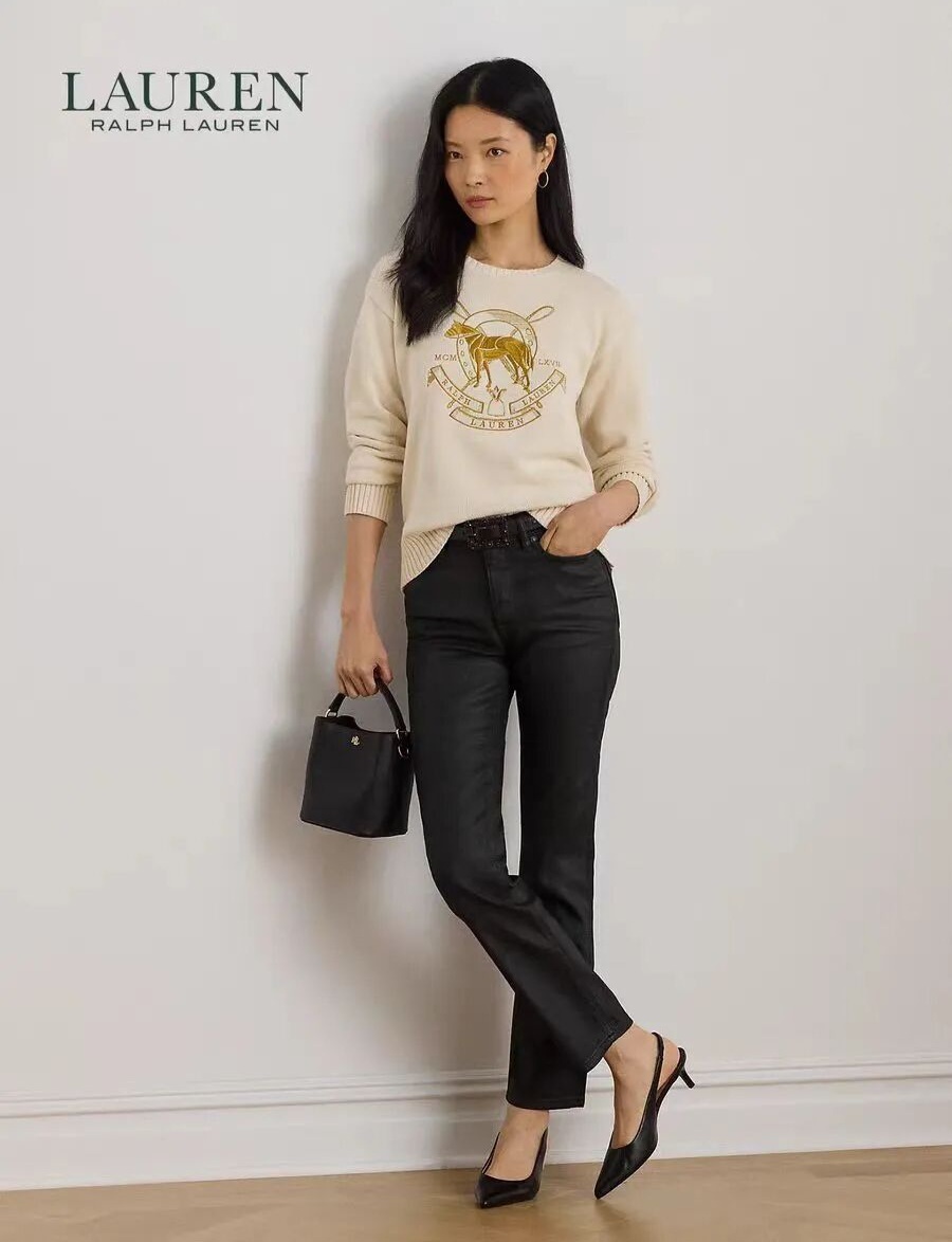 Ralph Lauren 刺繡logo 奶油色 圓領 針織 女款