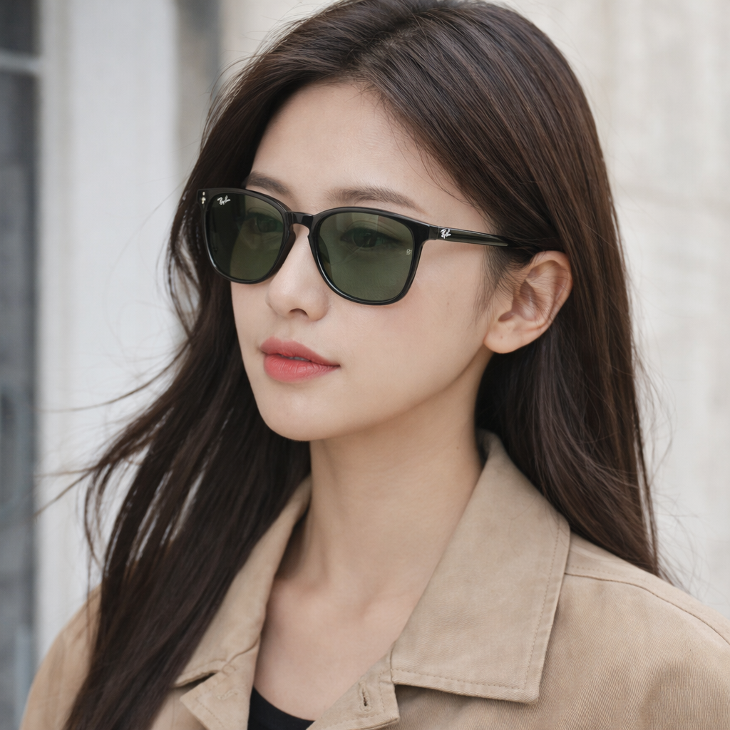 【RayBan】RB4387F 90171-55mm 方框太陽眼鏡♦(黑-綠色鏡片)