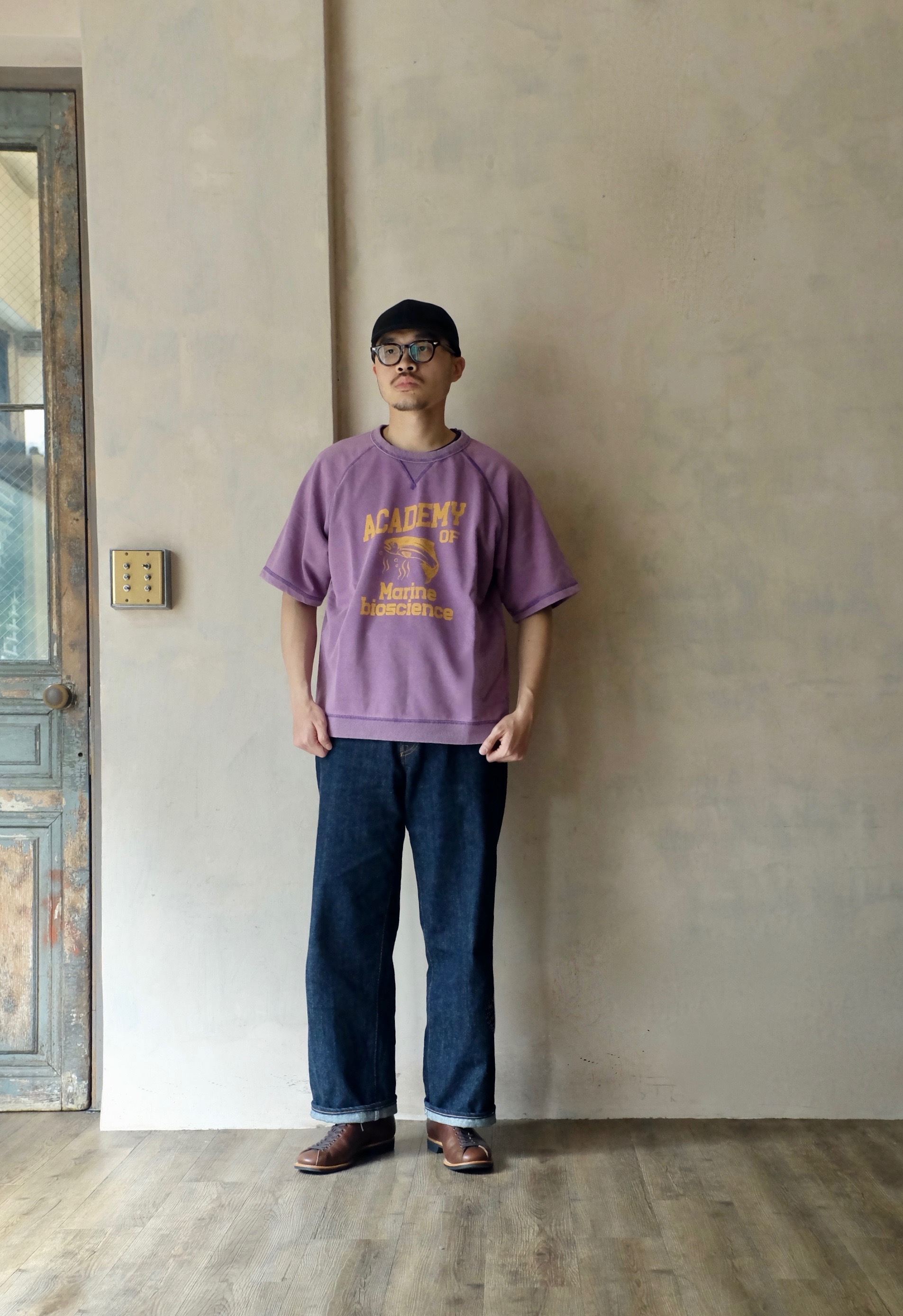 HOUSTON POWDER WASH S/S 短袖型輕薄 SWEAT(ACADEMY) / PURPLE