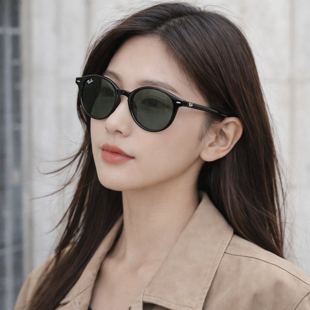 【RayBan】RB2230F 90131-51mm 圓框太陽眼鏡♦(黑色-綠色鏡片)