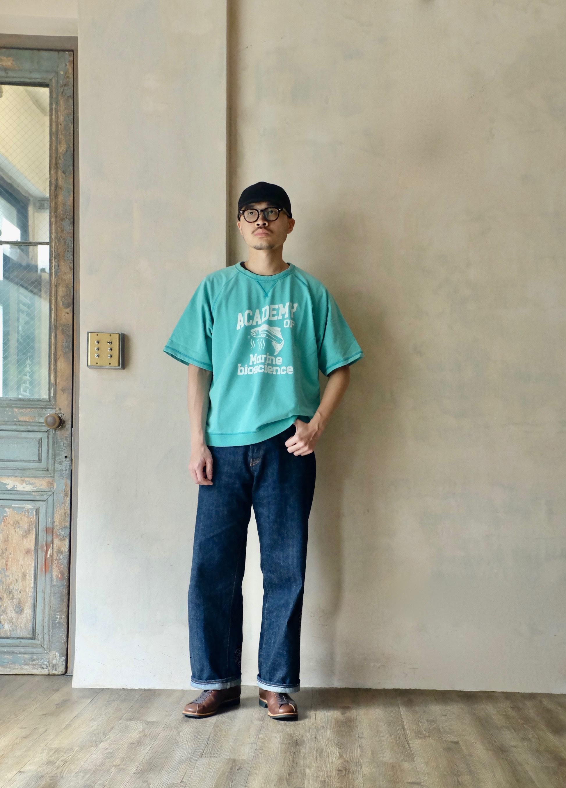 HOUSTON POWDER WASH S/S 短袖型輕薄 SWEAT(ACADEMY) / MINT