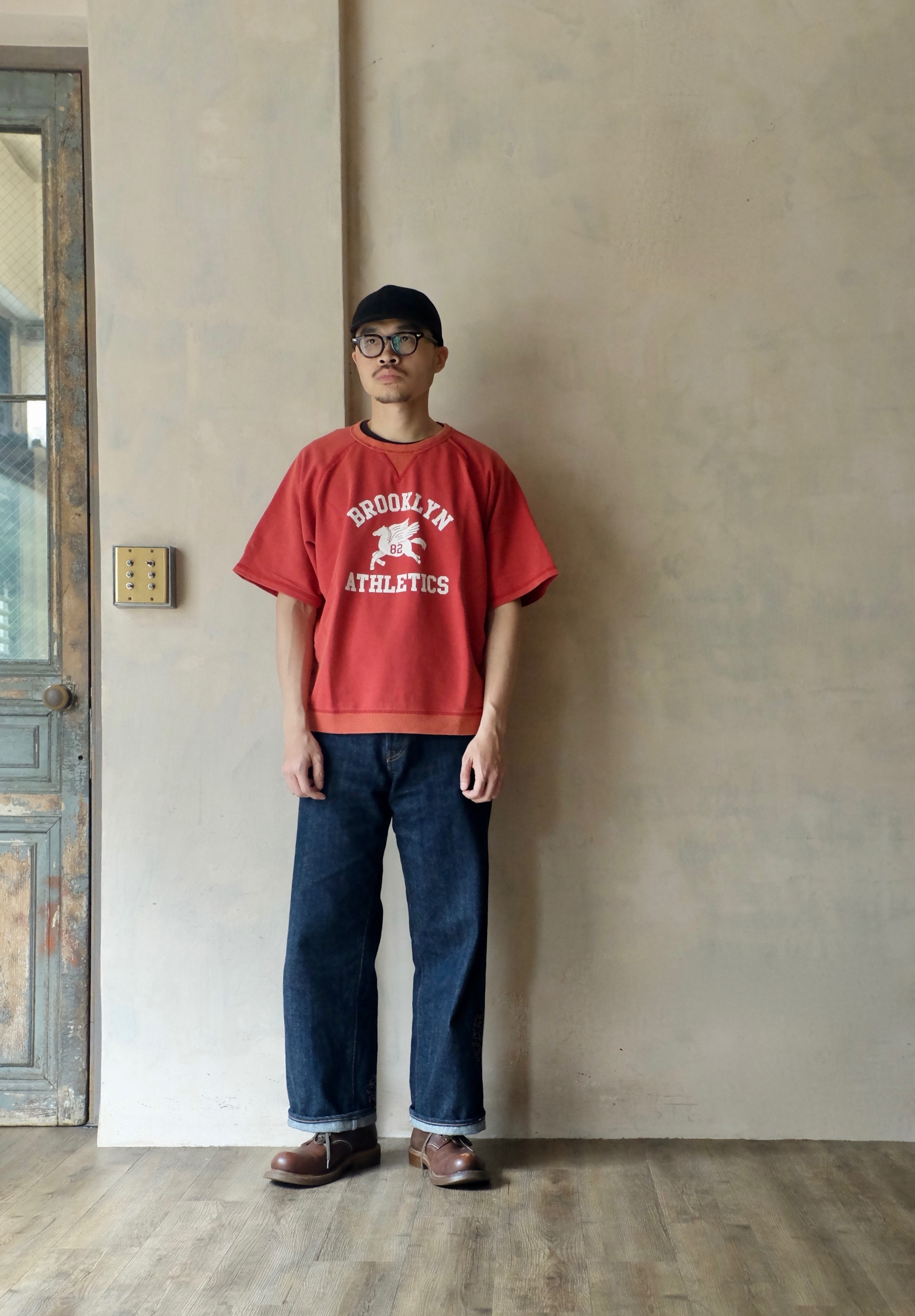 HOUSTON POWDER WASH S/S 短袖型輕薄 SWEAT(BROOKLYN) / Red