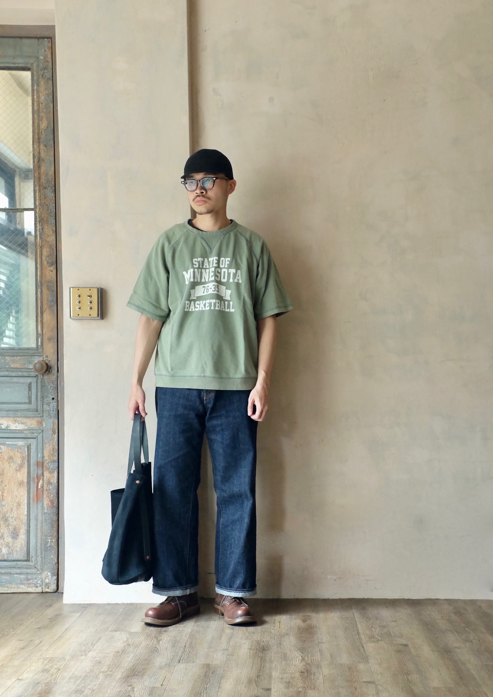HOUSTON  POWDER WASH S/S  短袖型輕薄 SWEAT(MINNESOTA) / Green