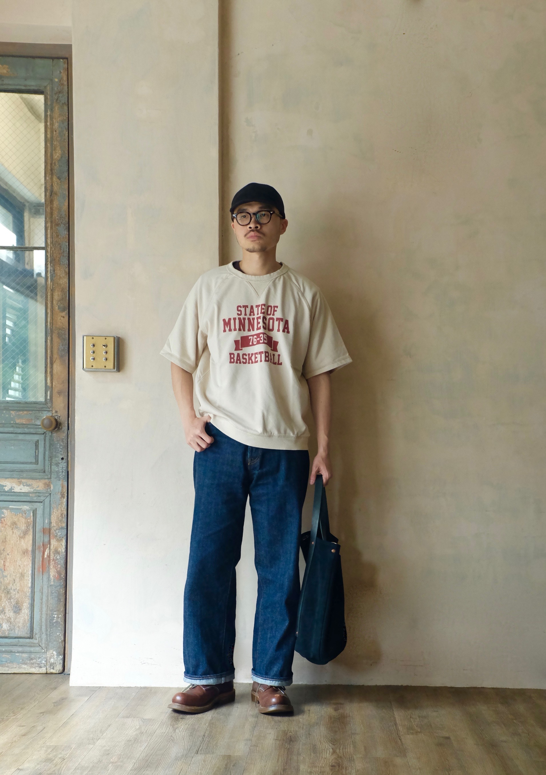 HOUSTON  POWDER WASH S/S 短袖型輕薄 SWEAT(MINNESOTA) / OFF WHITE