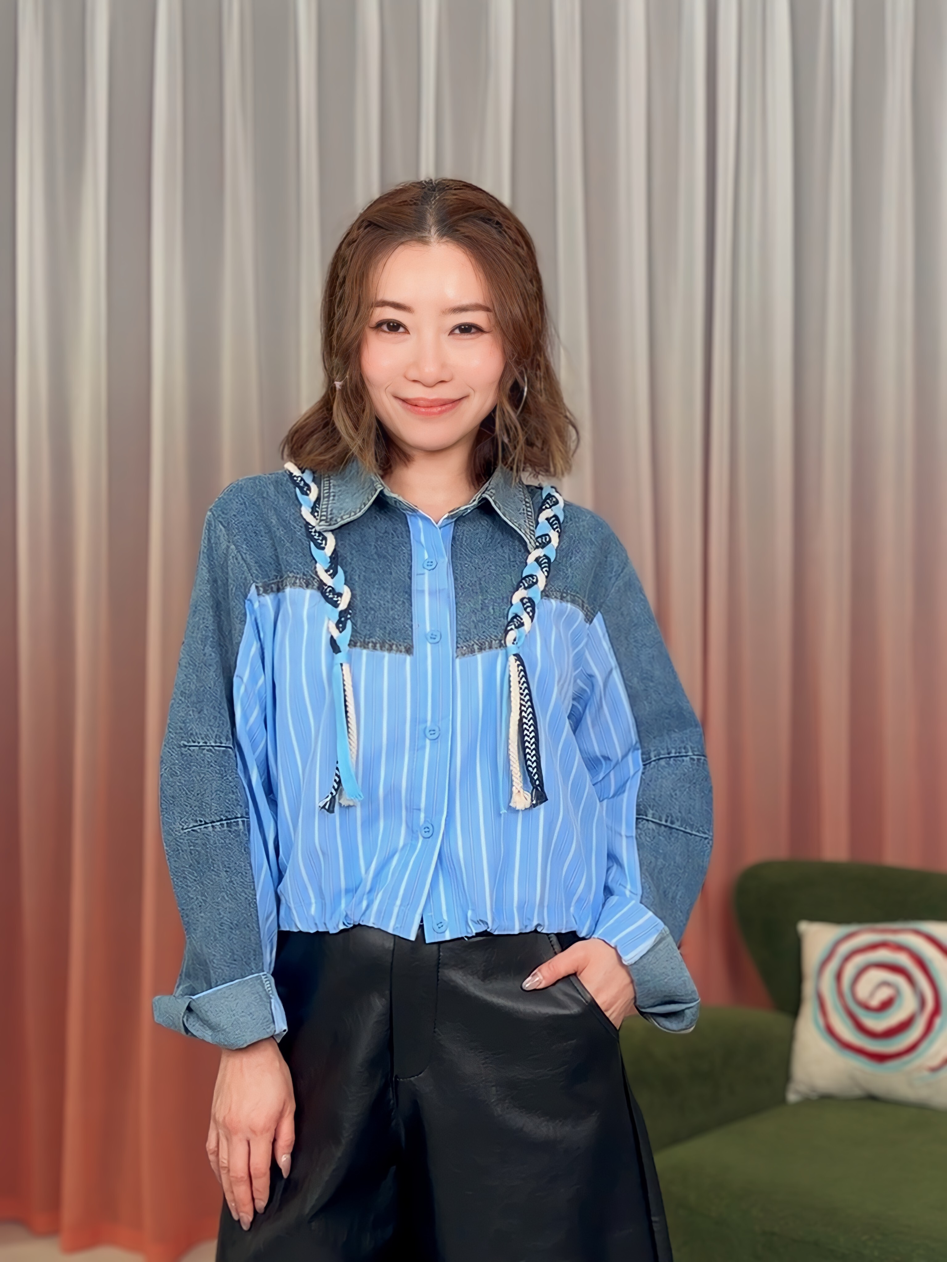 牛仔拼布間條裇衫(兩色)