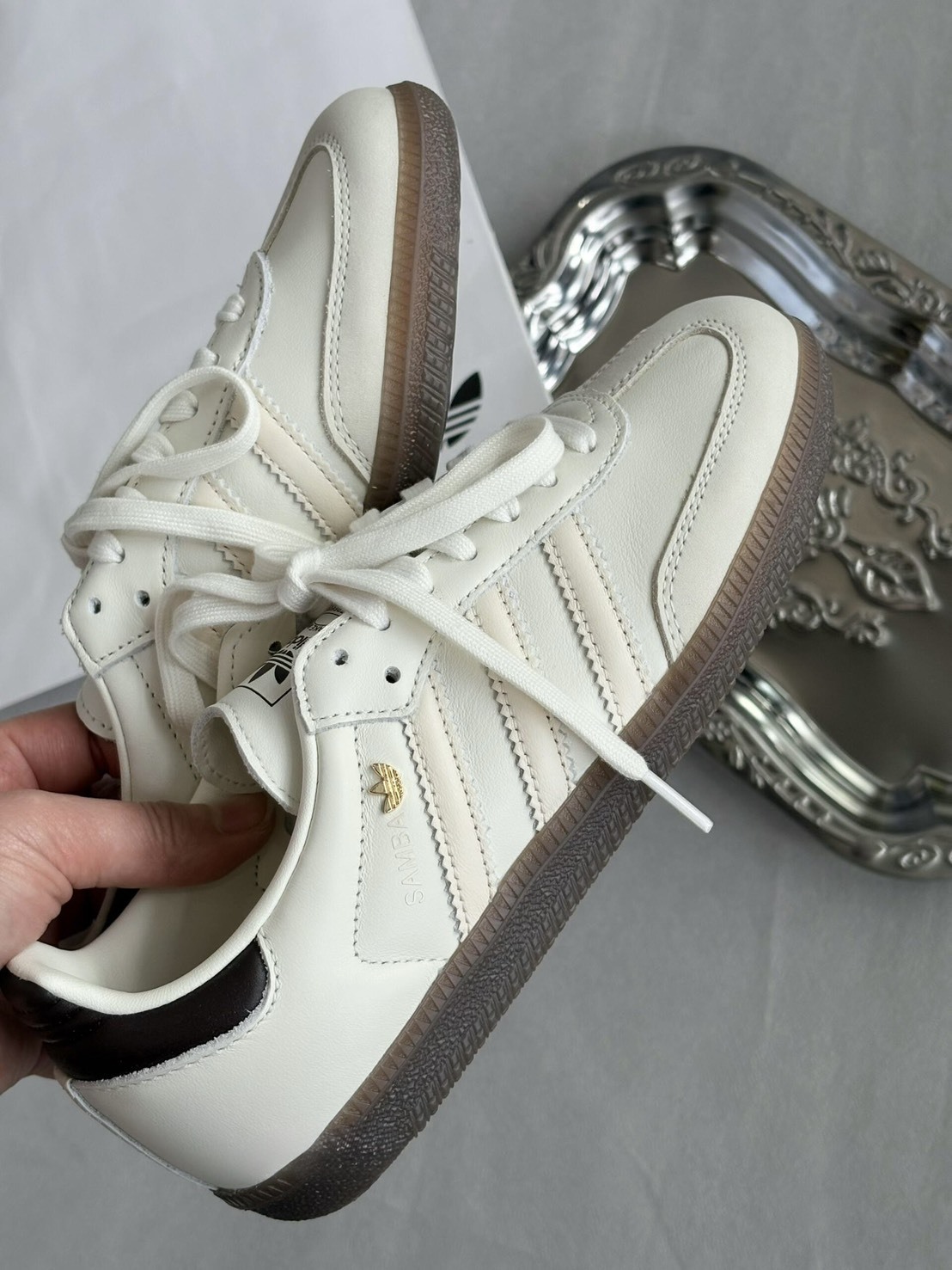 Adidas Samba OG 米白咖 奶油金標 新款 復古 皮革 德訓鞋 運動 休閒鞋 女鞋 IH6628