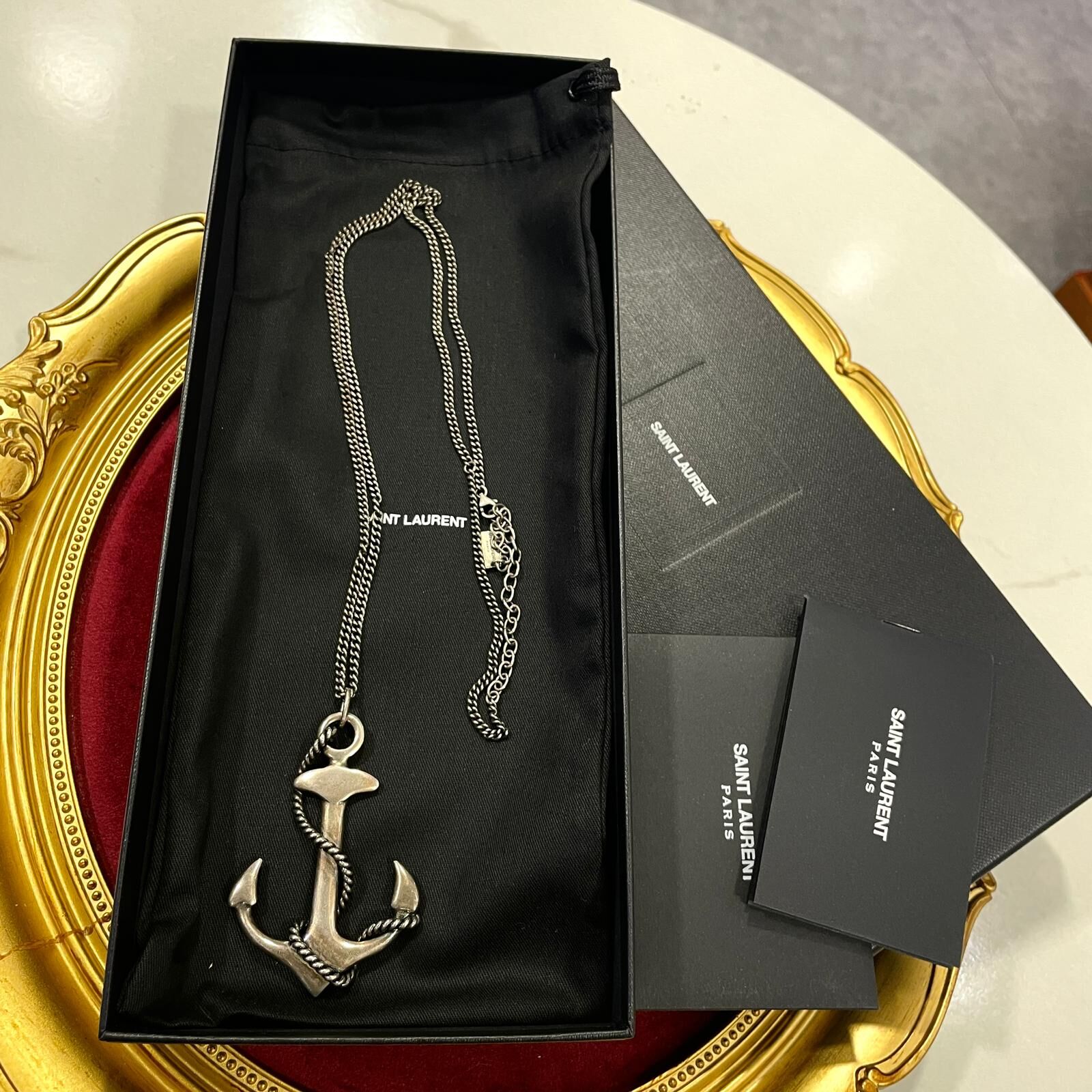 限時3.5折!!! 全新SAINT LAURENT NECKLACE 復古銀色做舊船錨造型 #YSL男士頸鏈 #聖羅蘭 #BRAND NEW #香榭站正品