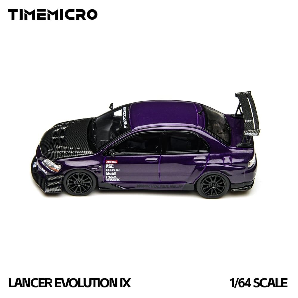 預訂:1/64 Time Micro Mitsubishi Lancer Evolution 9 Metallic Purple with Carbon Bonnet (TM800214 )