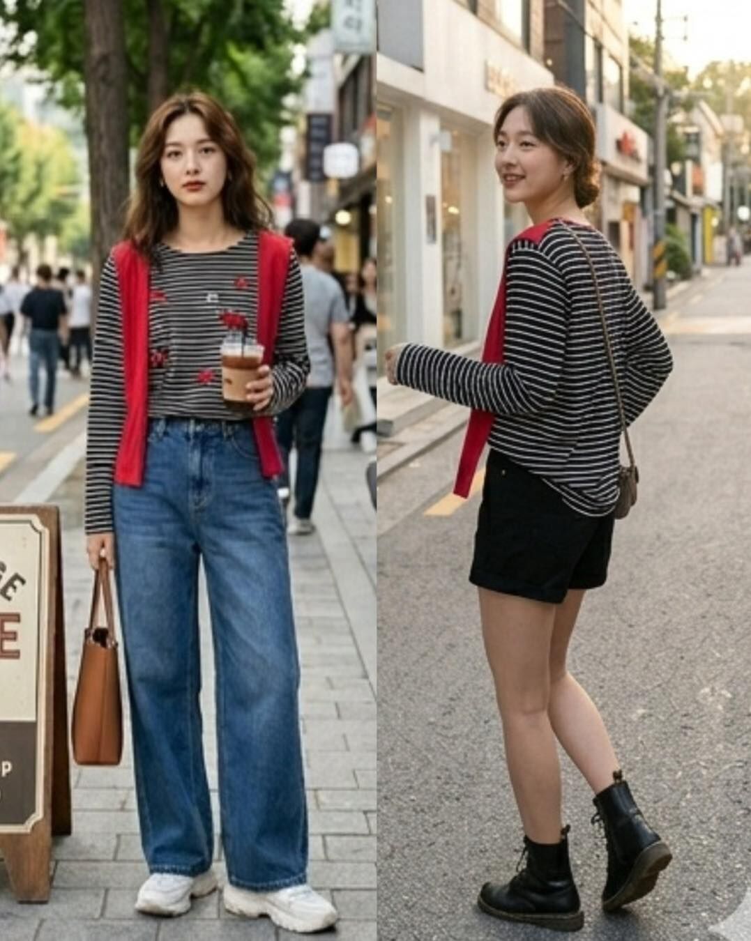 【時髦百搭的刺繡嘴唇假批肩條紋tee】（現貨）