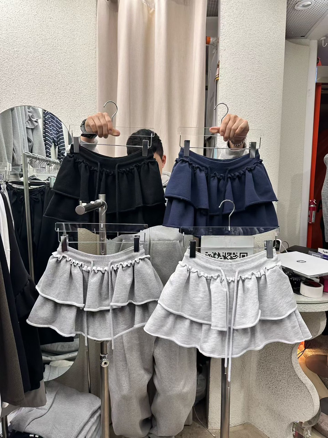 棉捲邊雙層褲裙