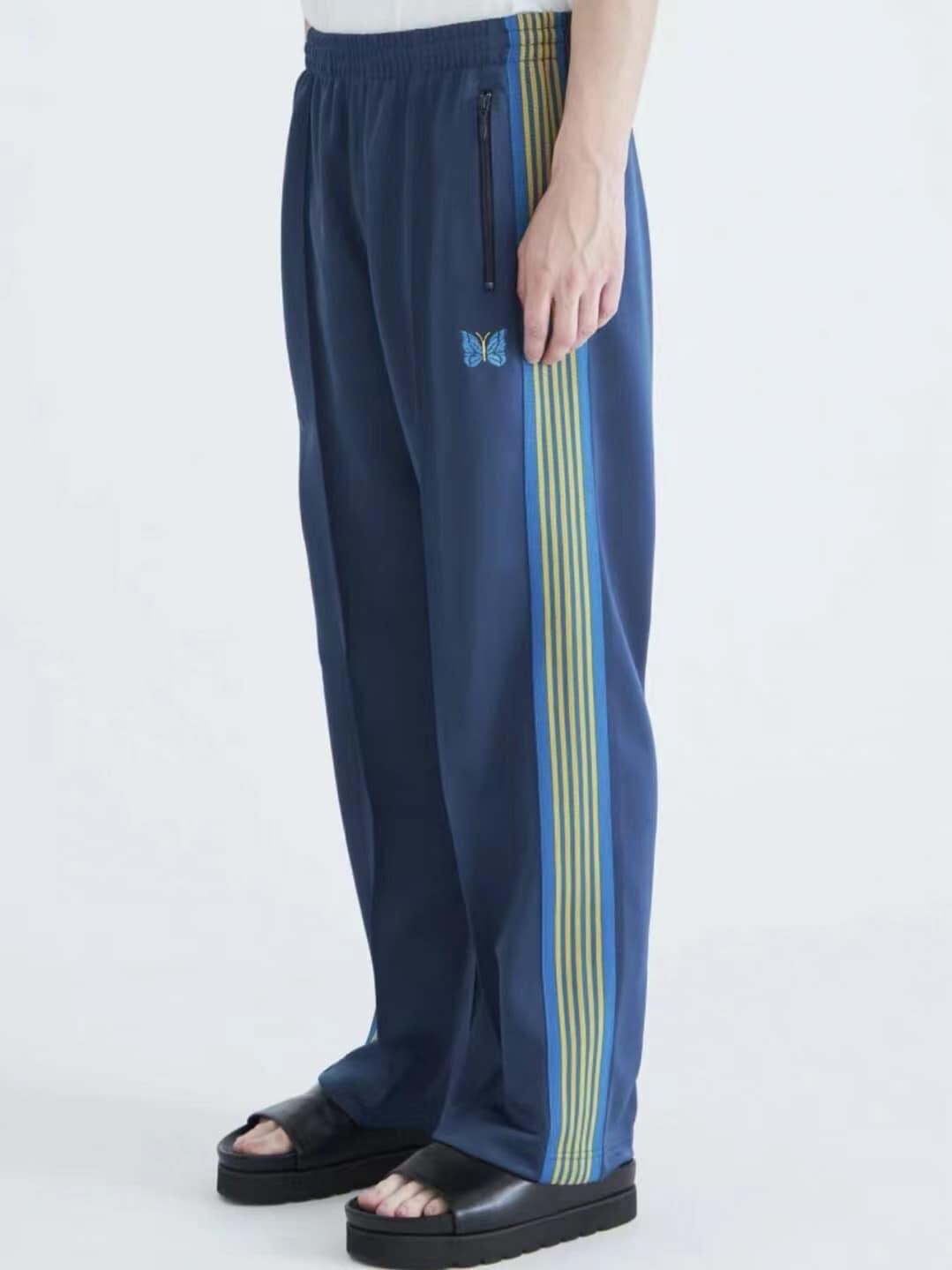 Needles 刺繡蝴蝶Logo海軍藍 寬版運動褲