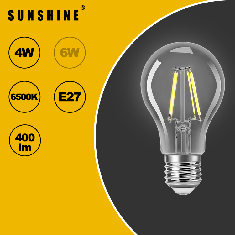 LED燈膽(A60復古燈絲燈膽) 4W E27大螺頭 白光6500K / 黃光2700K LFGAC-4E27D/W