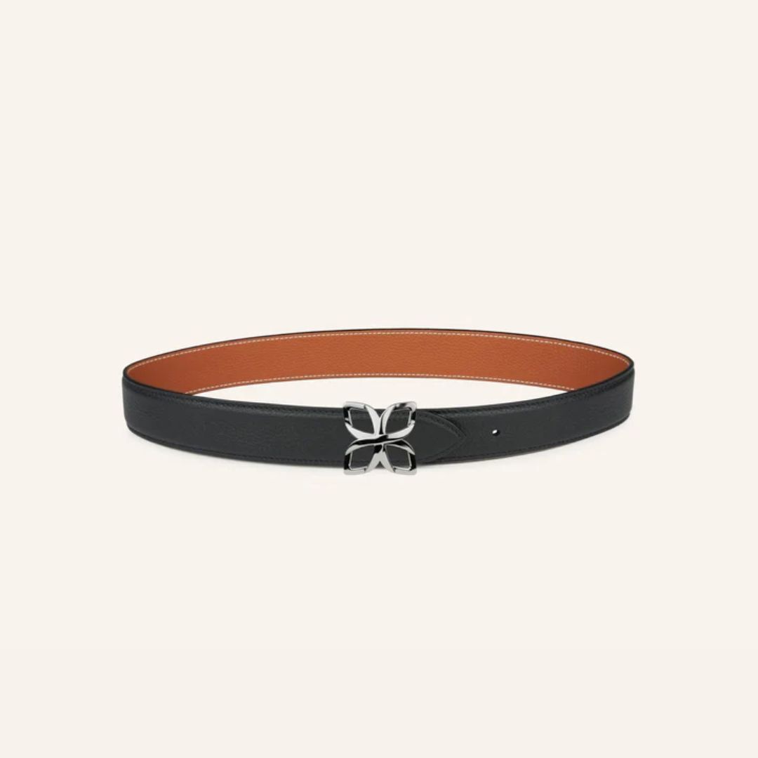 1FL0104-532 [FLEURON] Ceinture Hortensia Argenté 33mm Noir Caramel 70 #CTF04VG0303BLK70 (EU)