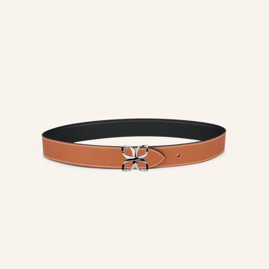 1FL0104-532 [FLEURON] Ceinture Hortensia Argenté 33mm Noir Caramel 70 #CTF04VG0303BLK70 (EU)
