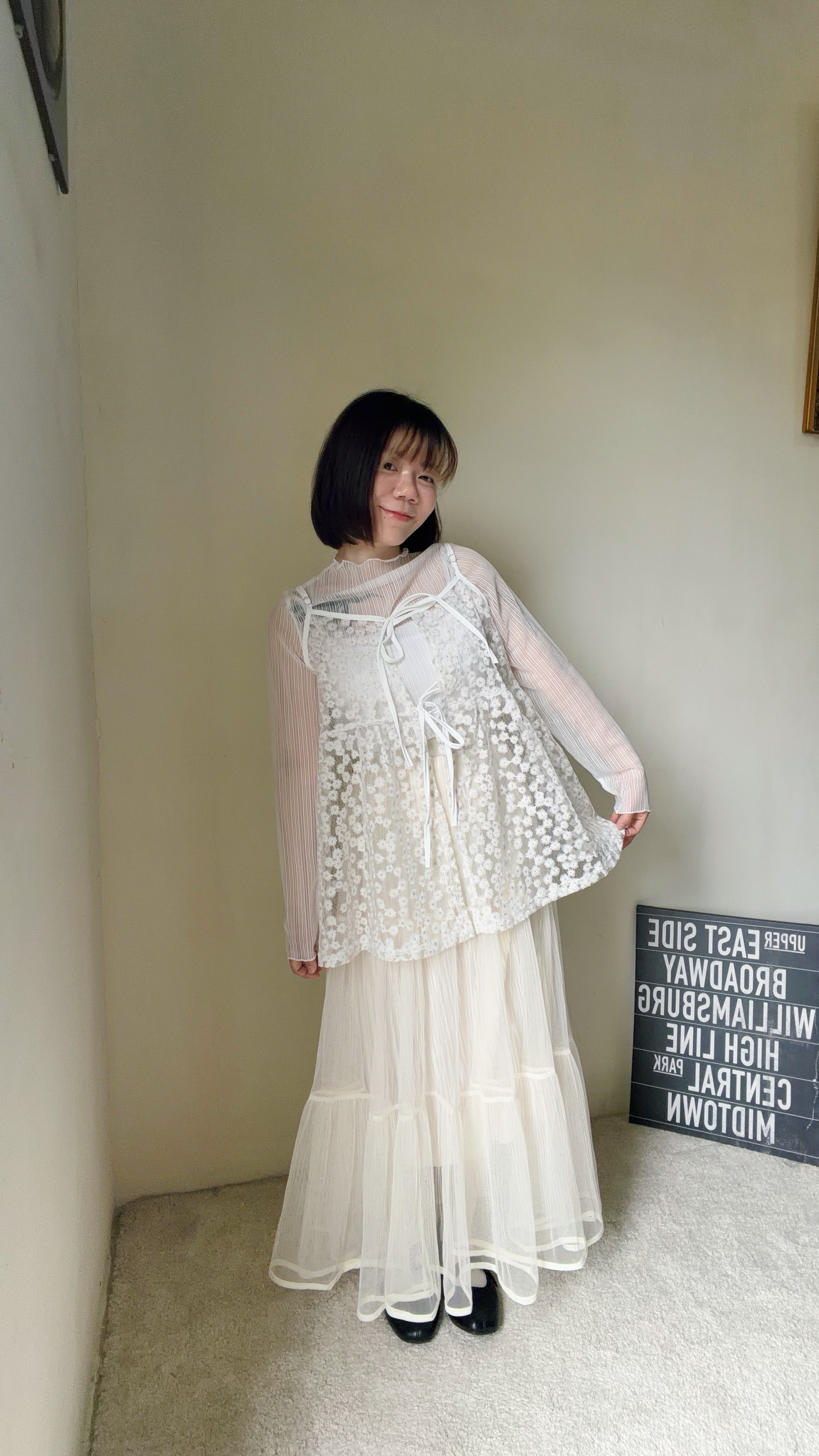 小花透紗感背心s