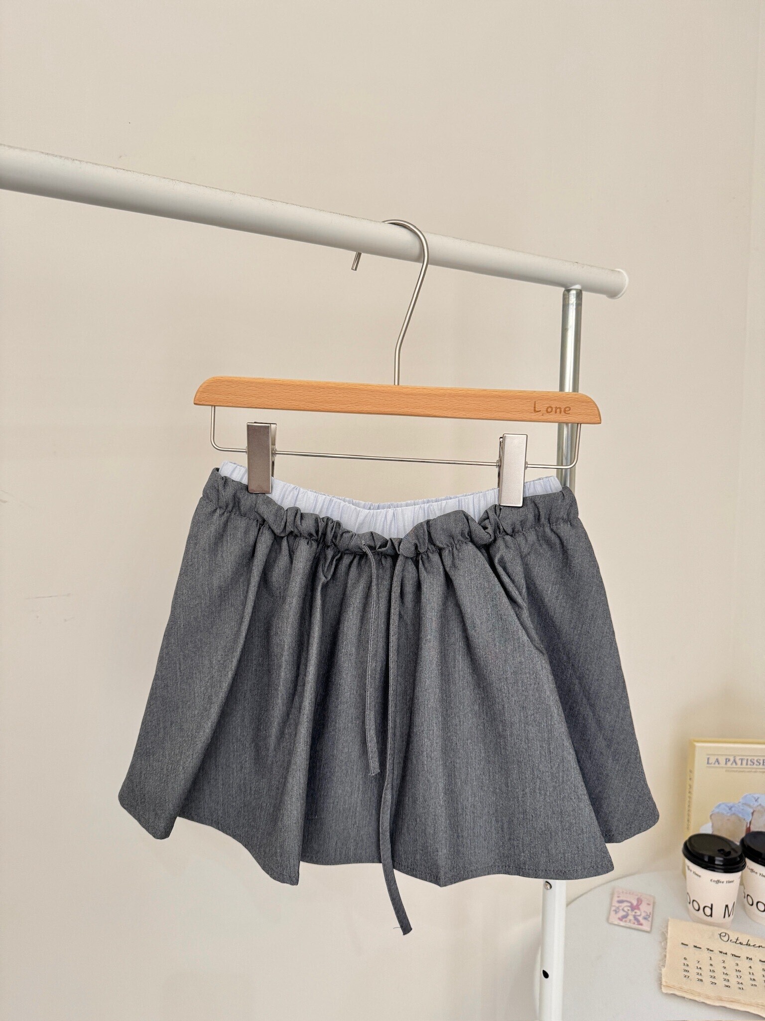 拼色褲頭百折短裙