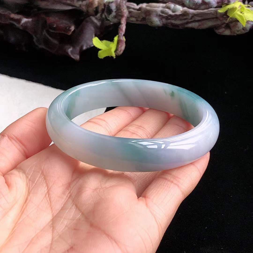 1292667 57.1mm翡翠冰糯紫底飄綠正圈手鐲 (56-58)