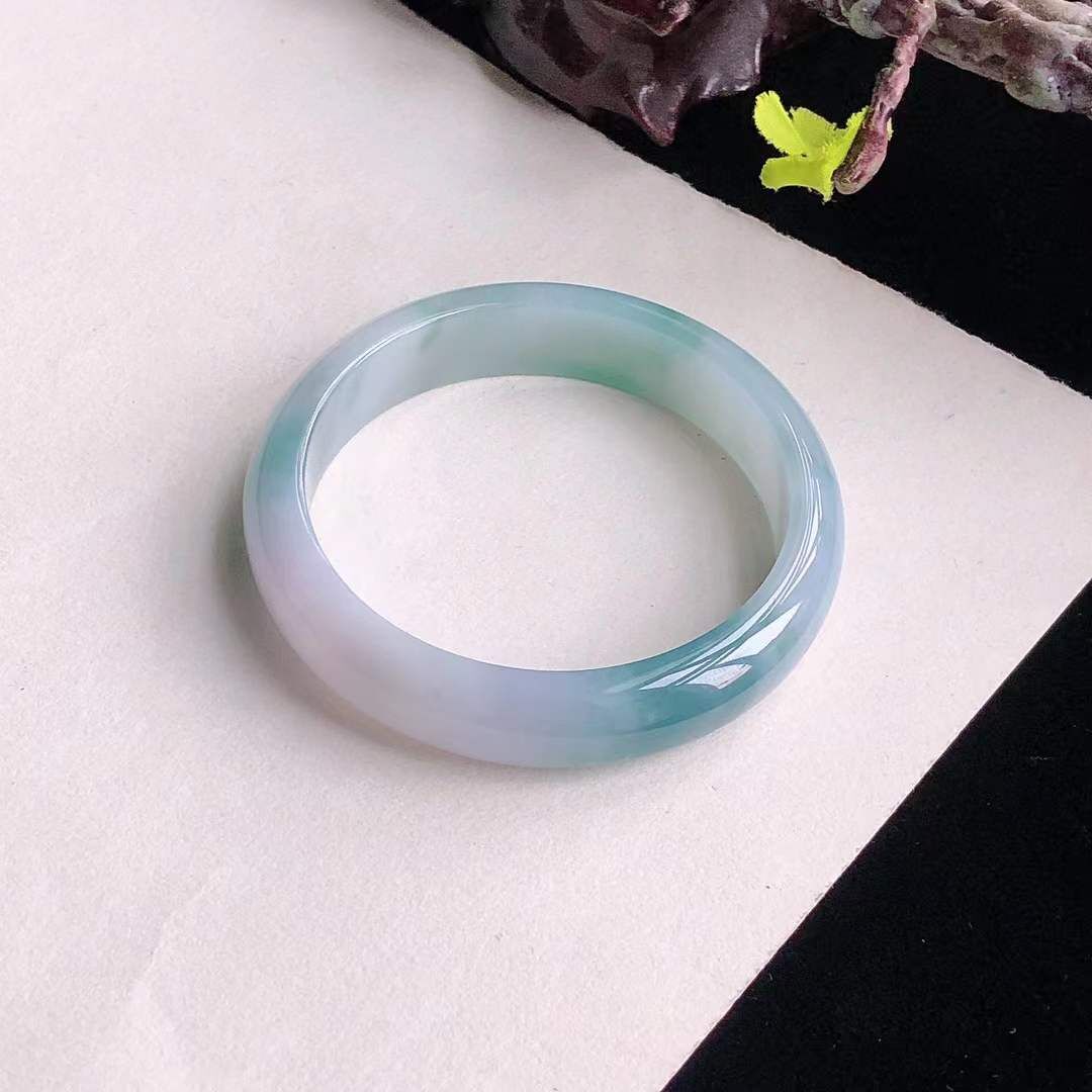 翡翠冰糯紫底飄綠正圈手鐲,天然翡翠A玉, 緬甸玉, Jade, Jadeite